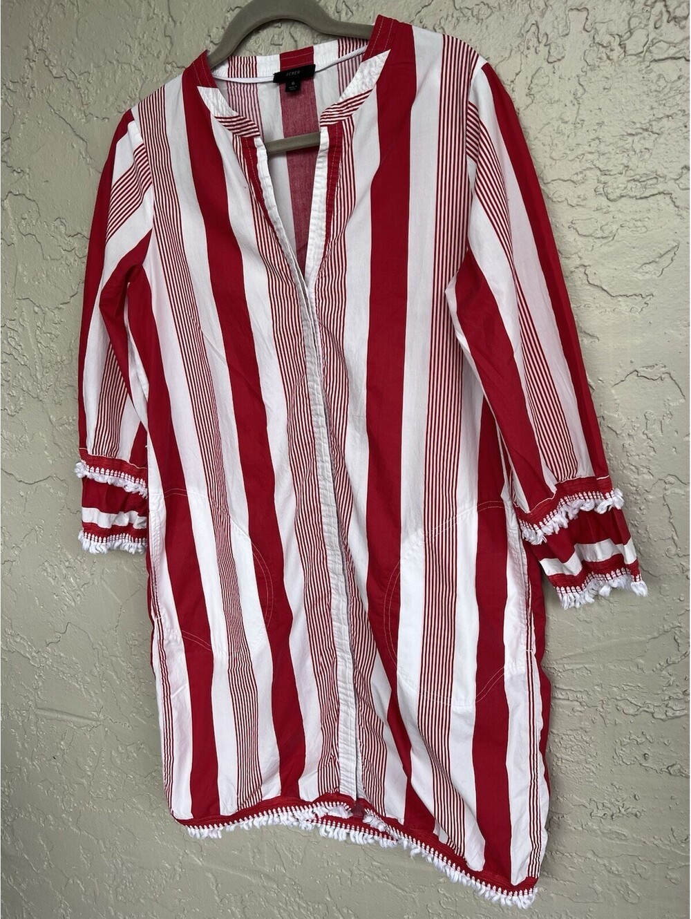 J.Crew Cotton Poplin Tunic Dress Red White Size 8 Resort Beach Caftan.